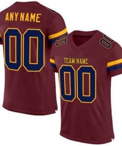Custom Burgundy Navy-Gold Mesh Authentic Football Jersey