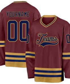 Custom Burgundy Navy-Old Gold Hockey Jersey