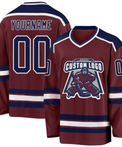 Custom Burgundy Navy-White Hockey Jersey