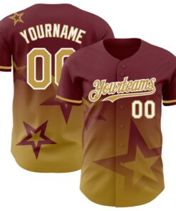 Custom Burgundy Old Gold-White 3D Pattern Design Gradient Style Twinkle Star Authentic Baseball Jersey