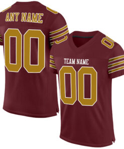 Custom Burgundy Old Gold-White Mesh Authentic Football Jersey