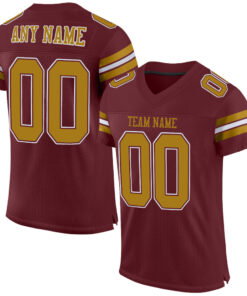 Custom Burgundy Old Gold-White Mesh Authentic Football Jersey