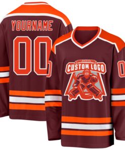 Custom Burgundy Orange-White Hockey Jersey