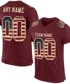Custom Burgundy Vintage USA Flag-City Cream Mesh Authentic Football Jersey