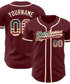 Custom Burgundy Vintage USA Flag-Cream Authentic Baseball Jersey