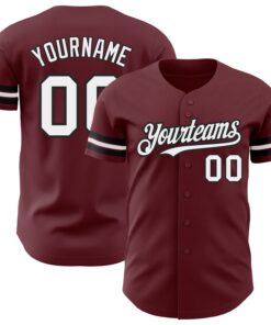 Custom Burgundy White-Black Authentic Baseball Jersey