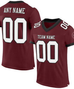 Custom Burgundy White-Black Mesh Authentic Football Jersey