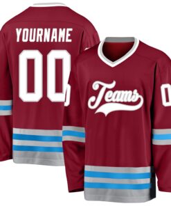 Custom Burgundy White-Blue Hockey Jersey