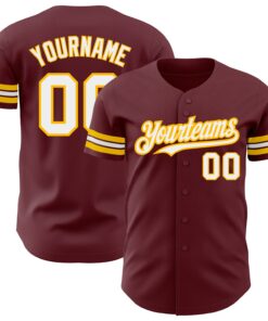 Custom Burgundy White-Gold Authentic Baseball Jersey
