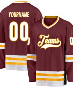 Custom Burgundy White-Gold Hockey Jersey