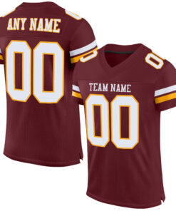 Custom Burgundy White-Gold Mesh Authentic Football Jersey