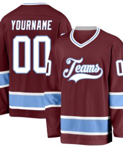 Custom Burgundy White-Light Blue Hockey Jersey
