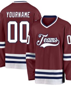 Custom Burgundy White-Navy Hockey Jersey
