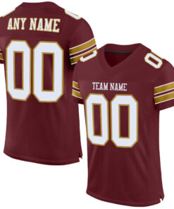 Custom Burgundy White-Old Gold Mesh Authentic Football Jersey