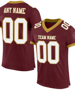 Custom Burgundy White-Old Gold Mesh Authentic Football Jersey