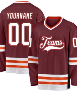 Custom Burgundy White-Orange Hockey Jersey
