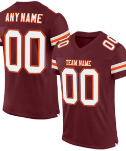 Custom Burgundy White-Orange Mesh Authentic Football Jersey