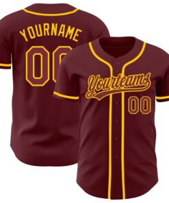 Custom Burgundy Yellow Authentic Baseball Jersey