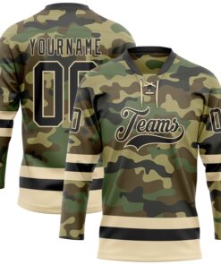 Custom Camo Black-Cream Salute To Service Hockey Lace Neck Jersey
