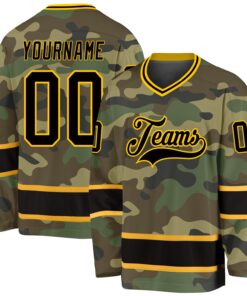 Custom Camo Black-Gold Salute To Service Hockey Jersey