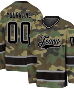 Custom Camo Black-Gray Salute To Service Hockey Jersey
