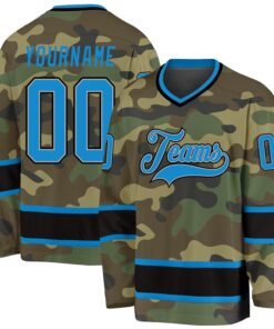 Custom Camo Blue-Black Salute To Service Hockey Jersey