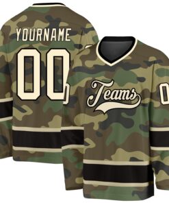 Custom Camo Cream-Black Salute To Service Hockey Jersey