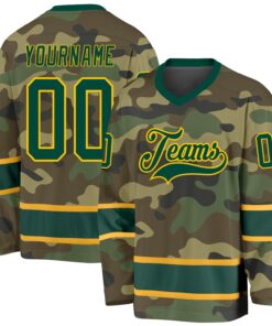 Custom Camo Green-Gold Salute To Service Hockey Jersey