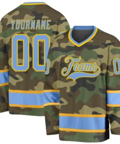 Custom Camo Light Blue-Gold Salute To Service Hockey Jersey