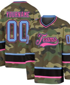 Custom Camo Light Blue-Pink Salute To Service Hockey Jersey