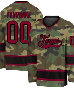 Custom Camo Maroon-Black Salute To Service Hockey Jersey