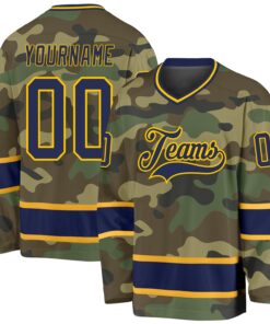 Custom Camo Navy-Gold Salute To Service Hockey Jersey