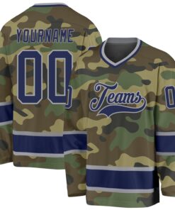 Custom Camo Navy-Gray Salute To Service Hockey Jersey