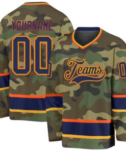 Custom Camo Navy-Orange Salute To Service Hockey Jersey