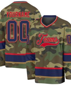 Custom Camo Navy-Red Salute To Service Hockey Jersey