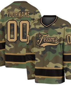 Custom Camo Old Gold-Black Salute To Service Hockey Jersey
