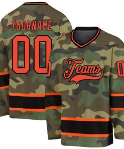 Custom Camo Orange-Black Salute To Service Hockey Jersey