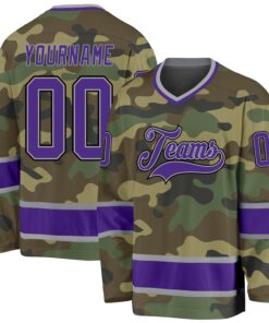 Custom Camo Purple-Black Salute To Service Hockey Jersey