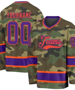 Custom Camo Purple-Orange Salute To Service Hockey Jersey