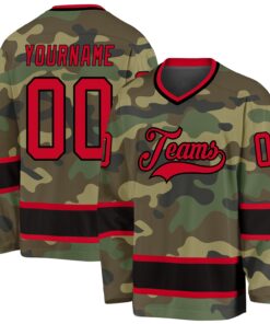 Custom Camo Red-Black Salute To Service Hockey Jersey