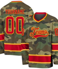 Custom Camo Red-Gold Salute To Service Hockey Jersey