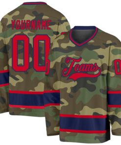 Custom Camo Red-Navy Salute To Service Hockey Jersey