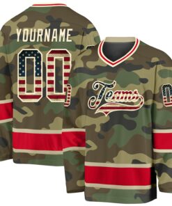Custom Camo Vintage USA Flag-Red Salute To Service Hockey Jersey