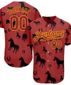 Custom Cardinal Yellow 3D Pattern Design Horse Authentic Baseball Jersey