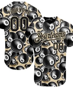 Custom City Cream Black 3D Pattern Design Billiards Snooker 8 Ball Authentic Baseball Jersey