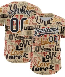 Custom City Cream Black-White 3D Love Valentine's Day Authentic Baseball Jersey