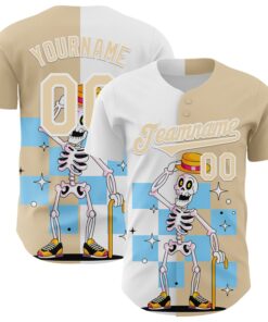 Custom City Cream White 3D Pattern Design Rave Skeleton Authentic Baseball Jersey