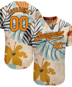 Custom Cream Bay Orange-Black 3D Pattern Design Hawaii Palm Leaves And Flowers Authentic Baseball Jersey
