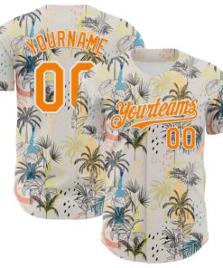 Custom Cream Bay Orange-White 3D Hawaii Tropical Palm Tree Authentic Baseball Jersey