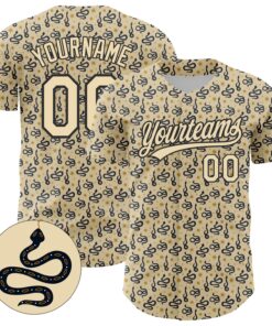 Custom Cream Black 3D Pattern Design Animal Snake Authentic Baseball Jersey